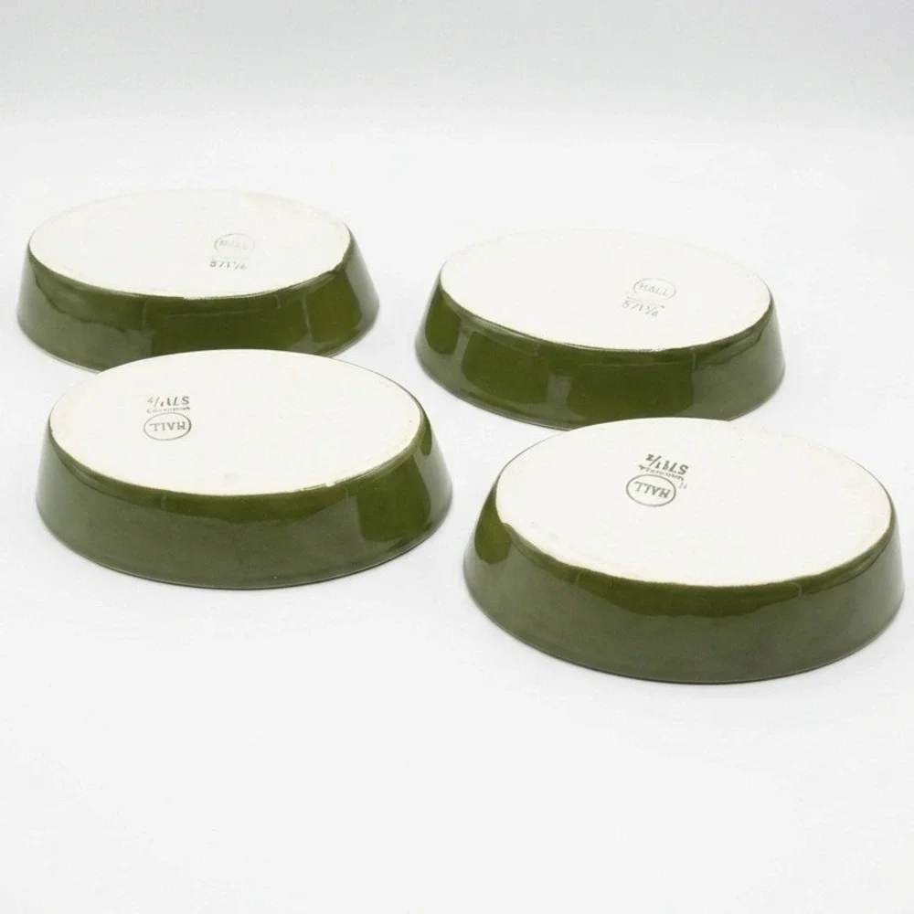Vintage Hall China 571 1/2 Olive Green Oval Individual Bakers Casserole Set of 4